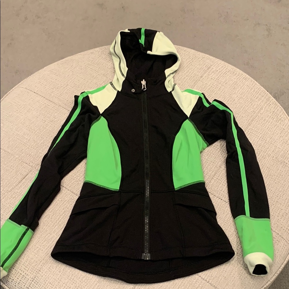 Lululemon Women's Black and Green Hoodie Jacket Size 4